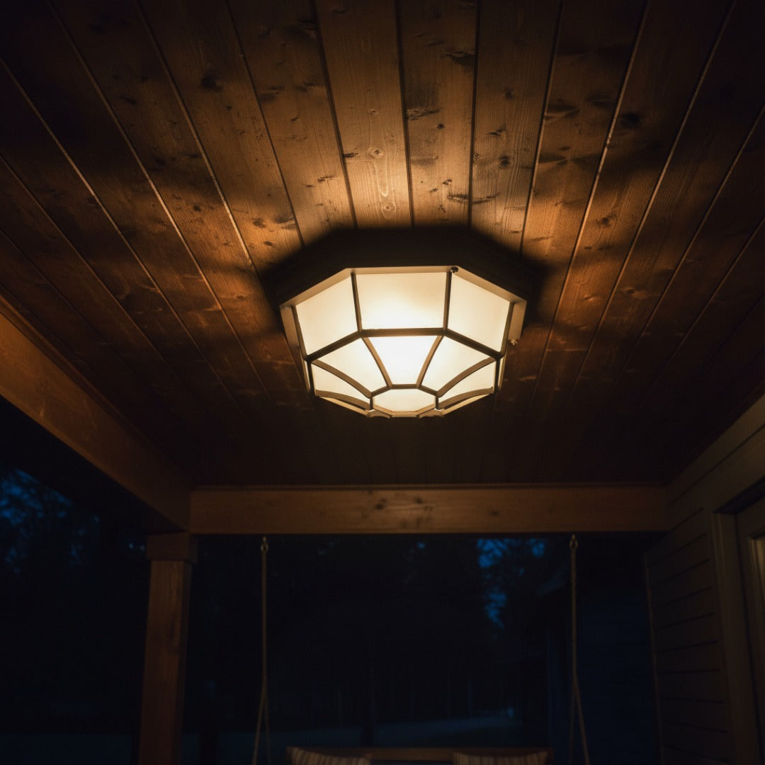 Buitenplafondlamp van Aluminium en Glas voor Veranda, Terras en Entree