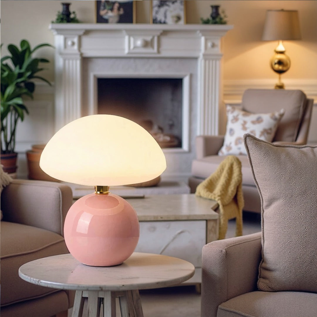 Dimbare Paddenstoellamp van Keramiek en Glas voor Sfeerverlichting