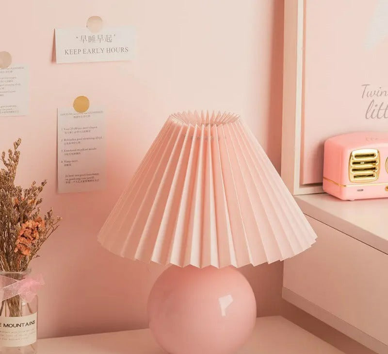 Vintage Tafellamp met Geplooide Stoffen Lampenkap