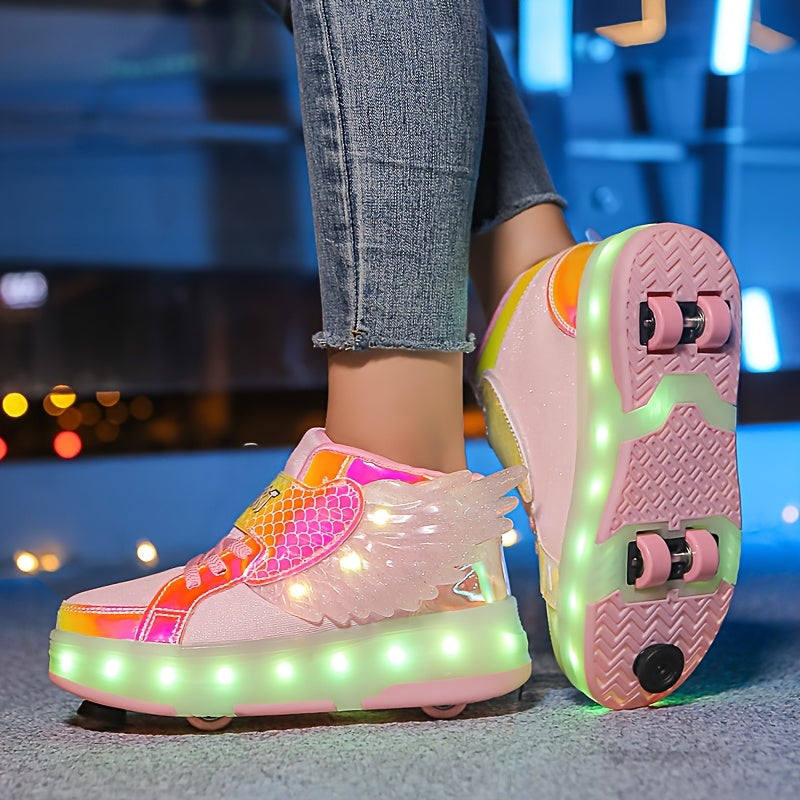 Rolschaats Sneakers Met LED Verlichting En Decoratieve Vleugels
