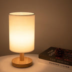 Houten Tafellamp met Linnen Kap en Dimbaar Ledlicht