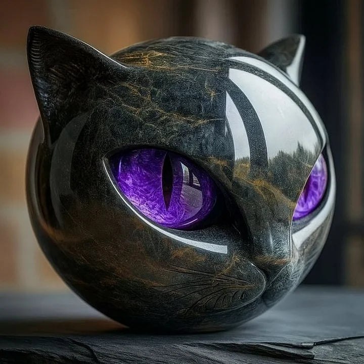 Decoratieve Kattenbeeld met Luxe Marmerlook en Mystieke Uitstraling