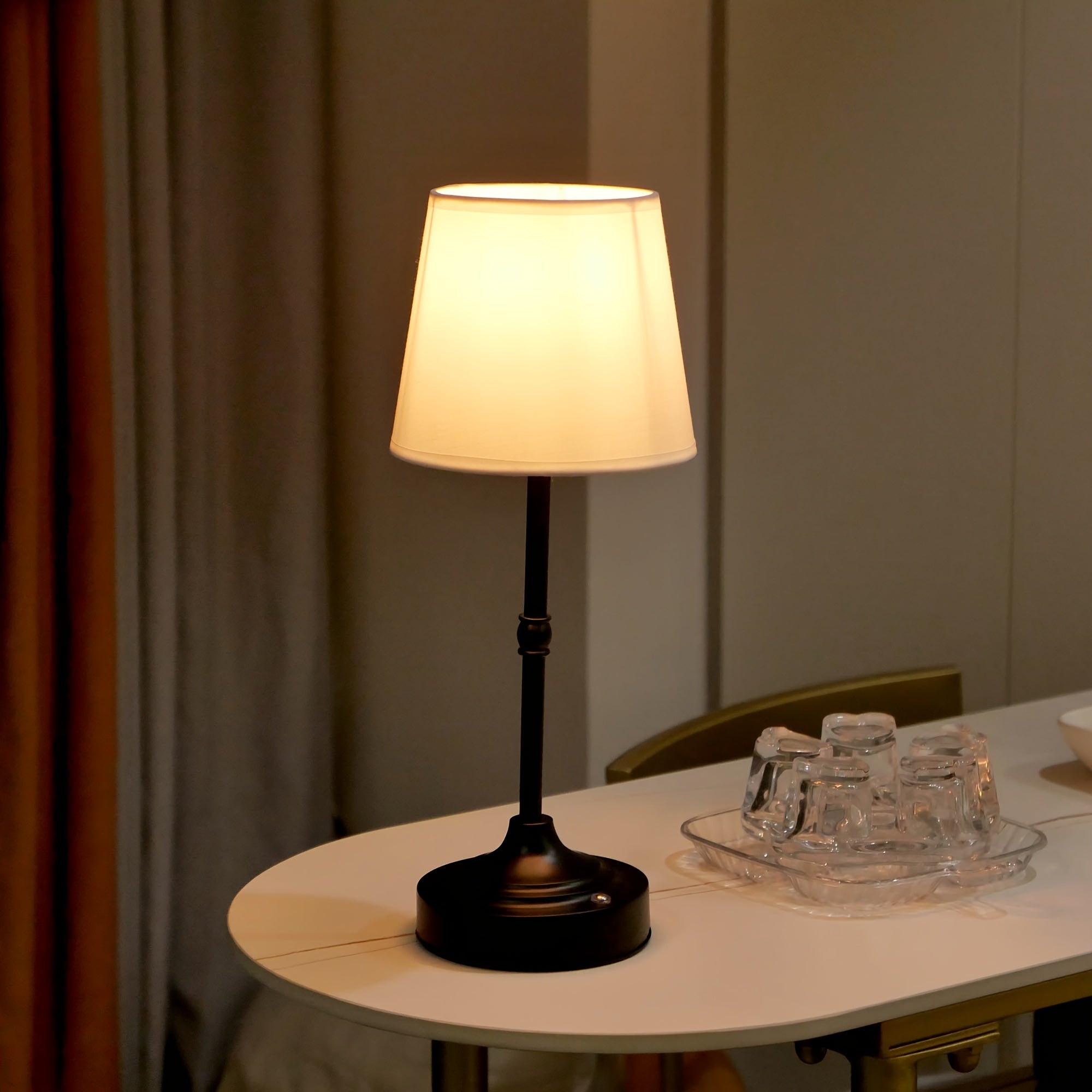 Tafellamp met Stoffen Kap en Oplaadbare Ledverlichting