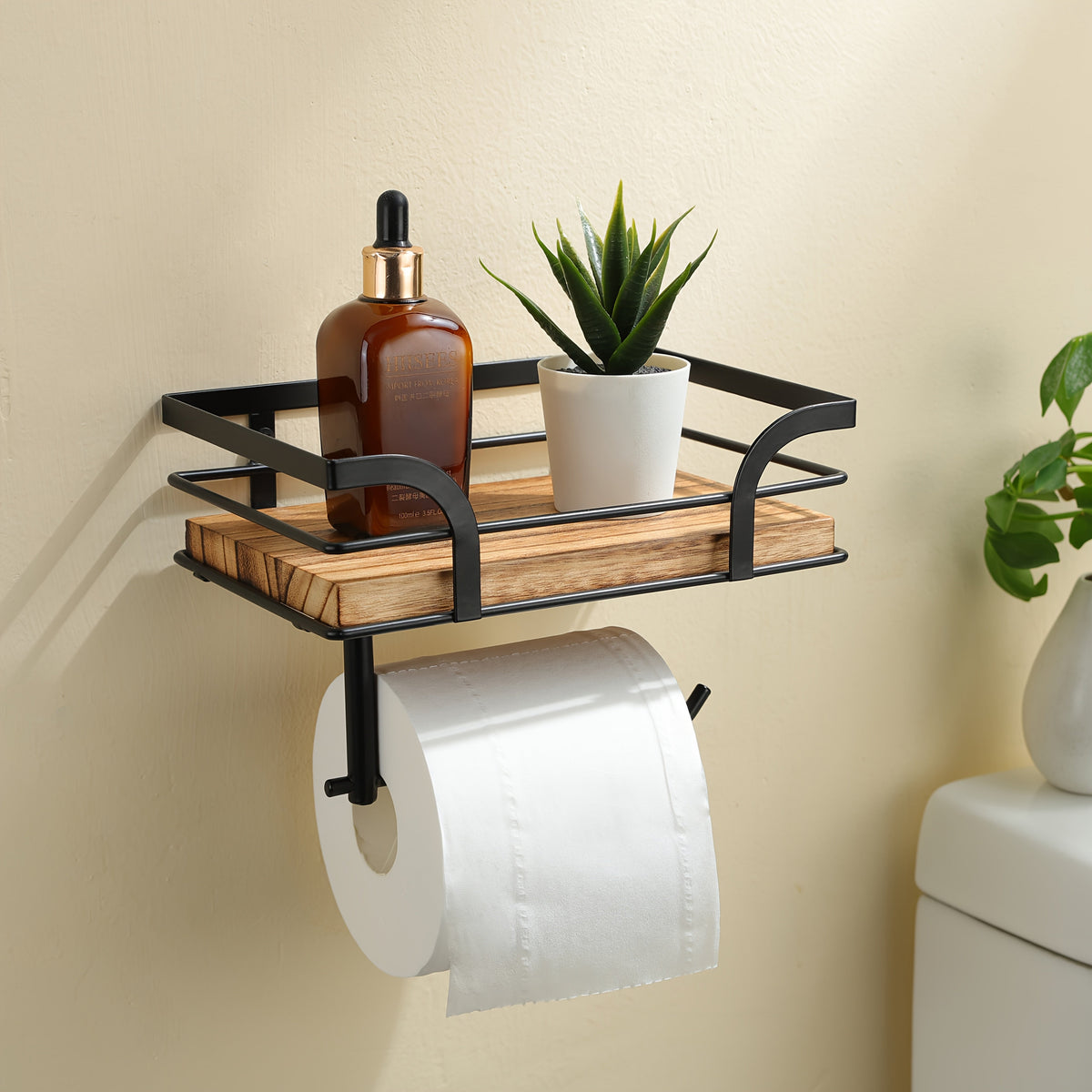 Houten Toiletrolhouder Met Opbergplank Voor Badkamer En Toilet