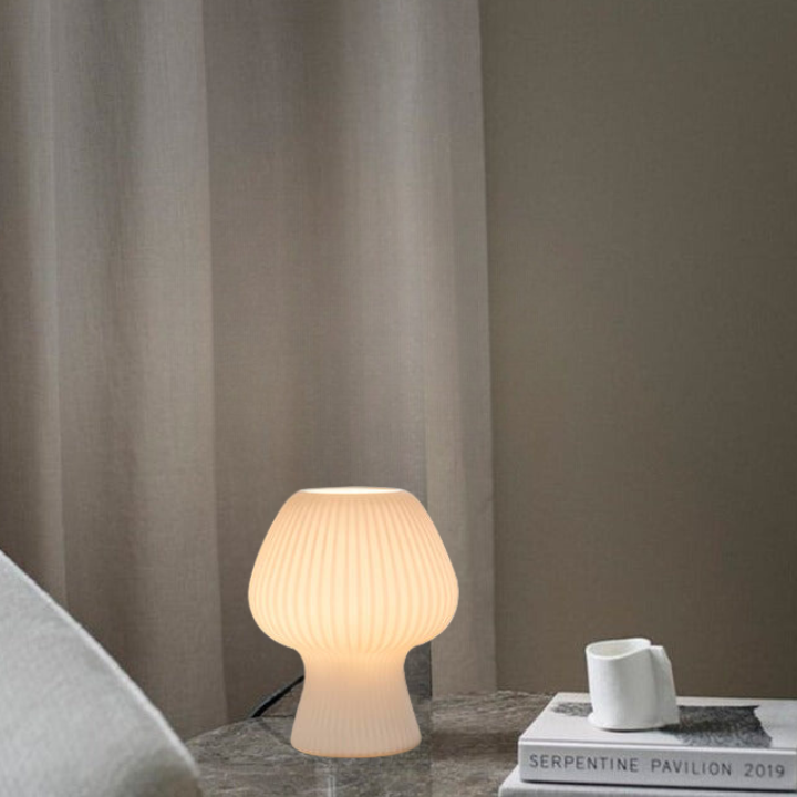 Glazen Tafellamp met Geribbelde Kap en Dimbare Ledverlichting