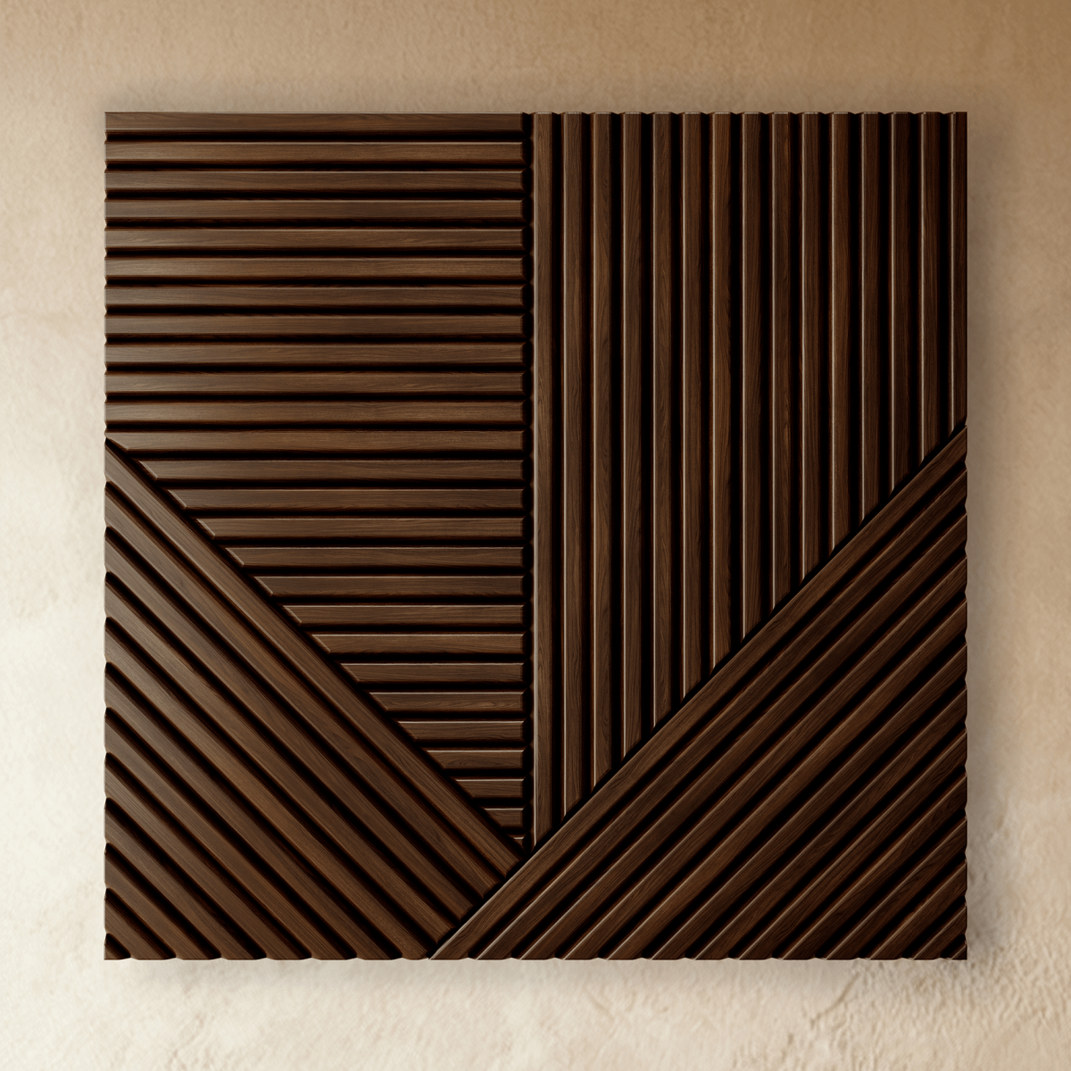 Geometrische houten wandpanelen voor een warme accentmuur