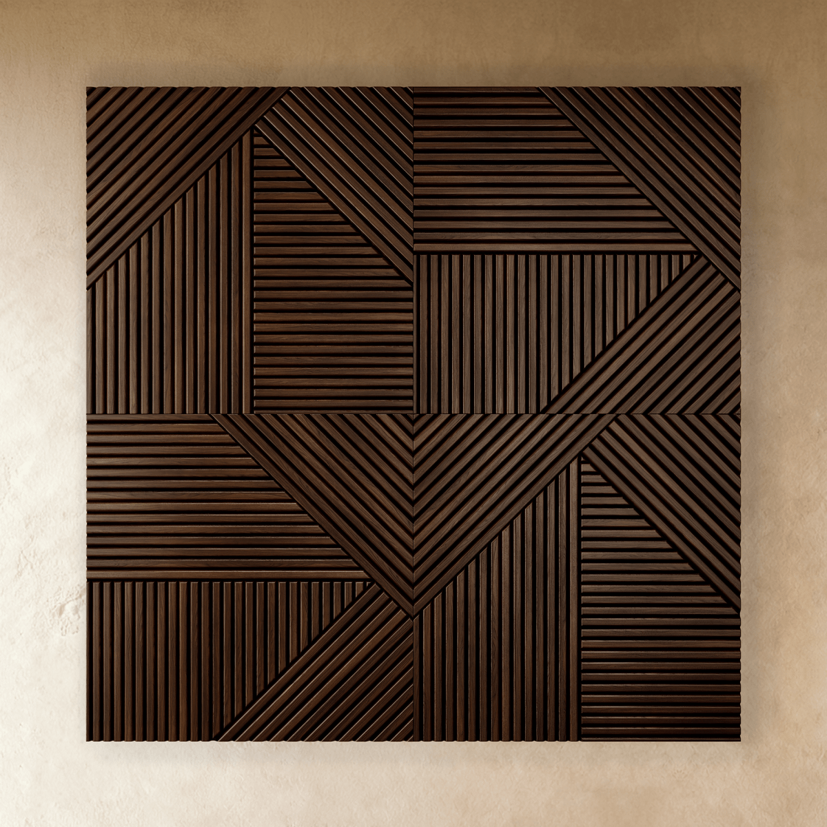 Geometrische houten wandpanelen voor een warme accentmuur