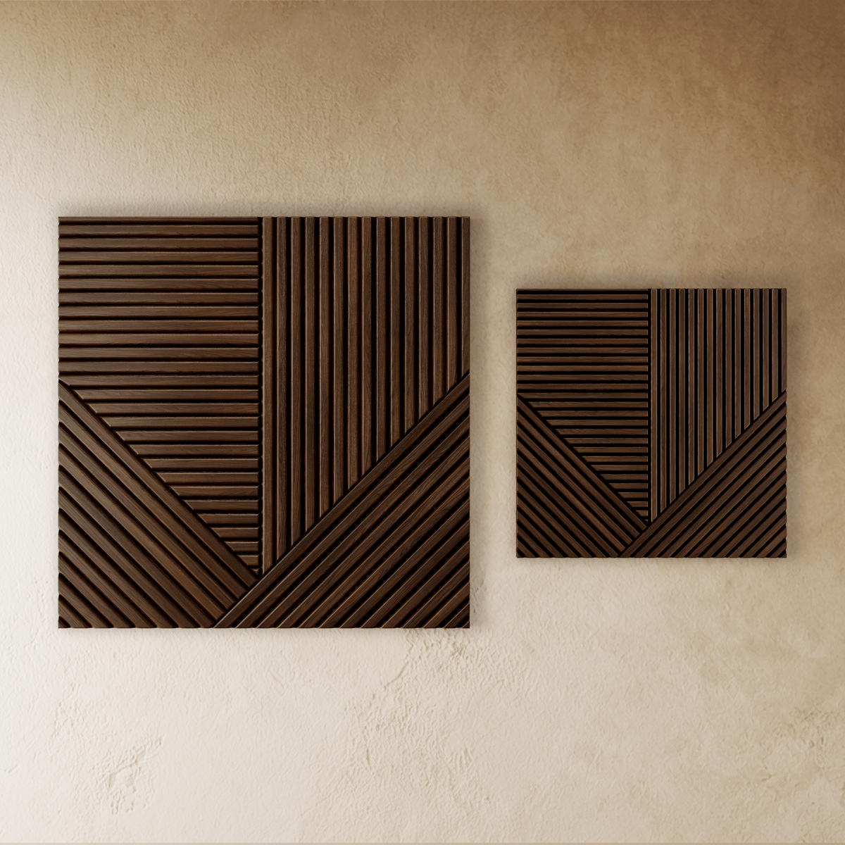 Geometrische houten wandpanelen voor een warme accentmuur