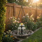 Vogelbad van Glas met Hangketting en Zonnefontein voor Tuin en Terras