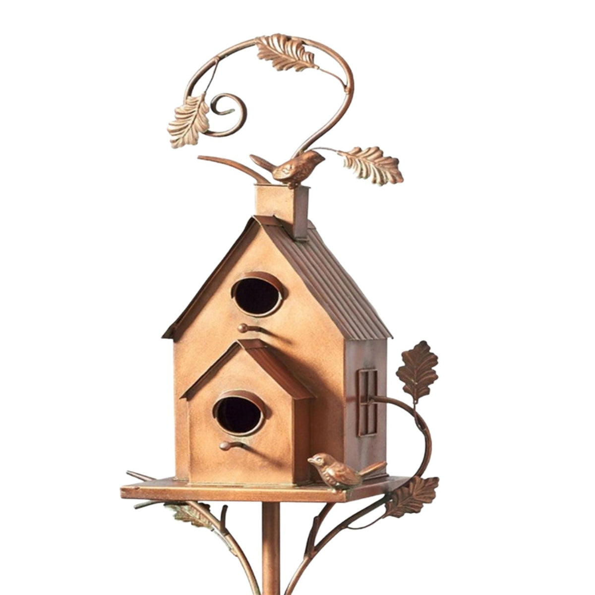 Metalen Vogelhuisje Met Artistiek Ontwerp En Tuinsteker Voor Buitenplaatsing
