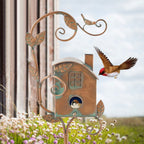 Metalen Vogelhuisje Met Artistiek Ontwerp En Tuinsteker Voor Buitenplaatsing