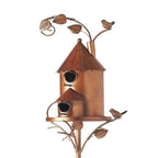 Metalen Vogelhuisje Met Artistiek Ontwerp En Tuinsteker Voor Buitenplaatsing