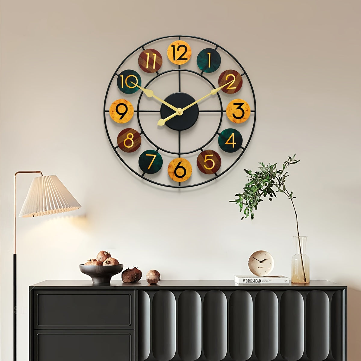 Metalen wandklok met stil kwartsuurwerk en retro open-frameontwerp