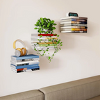 Zwevende Roestvrijstalen Boekenhouder voor Minimalistische Interieurs