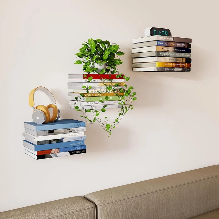 Zwevende Roestvrijstalen Boekenhouder voor Minimalistische Interieurs