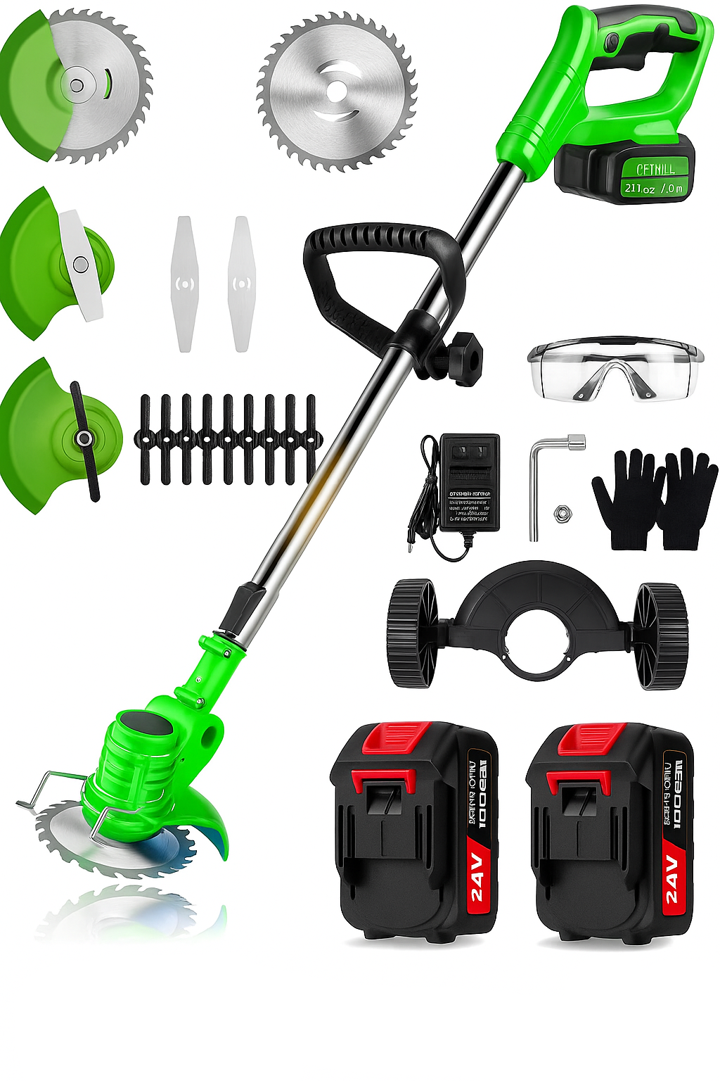 Draadloze 24V Grastrimmer met Vier Snijkoppen voor Tuinonderhoud