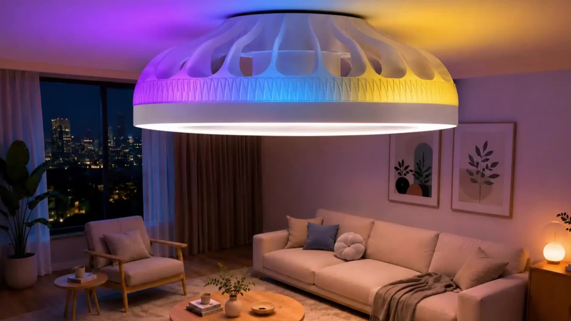 Plafondventilator met RGB LED-Verlichting en Dimbare Lamp voor Woonkamer