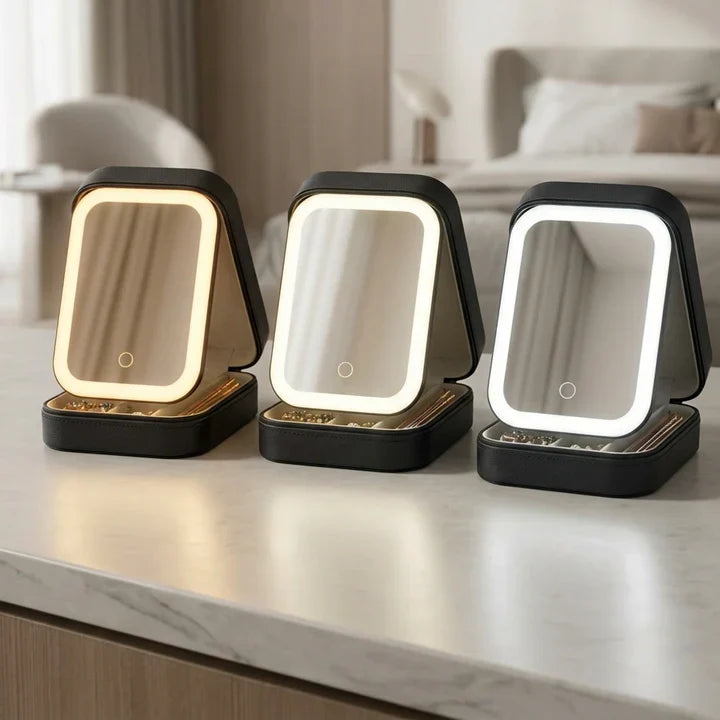 Make-Up Opbergkoffer Met LED Spiegel Voor Verzorging Onderweg