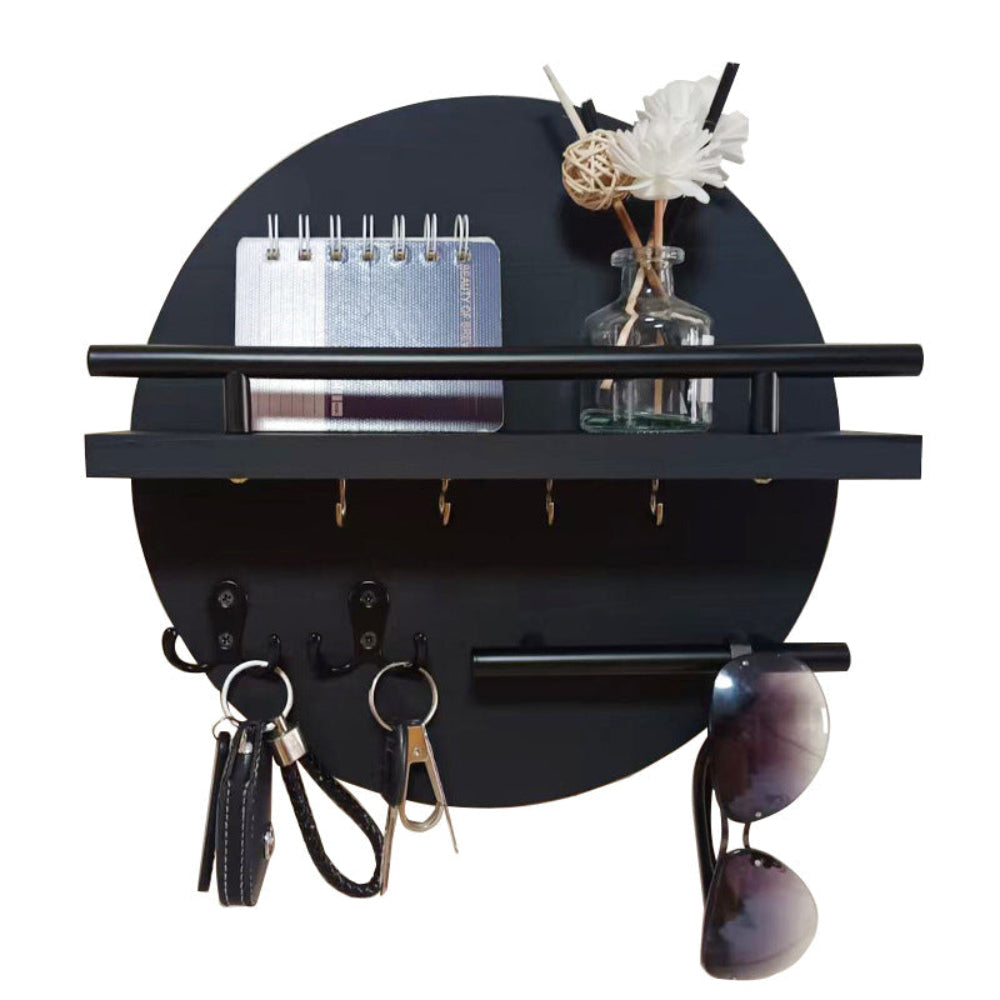 Wandorganiser met Ronde Houten Vorm en Metalen Accenten
