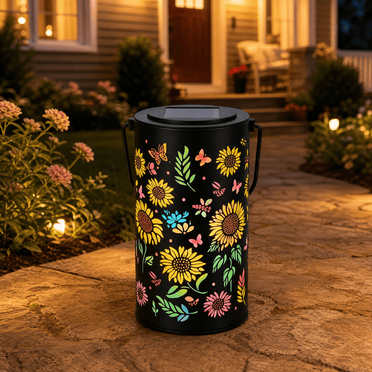 Decoratieve Solar Lantaarn Met Kleurrijk Bloemenpatroon Voor Buiten