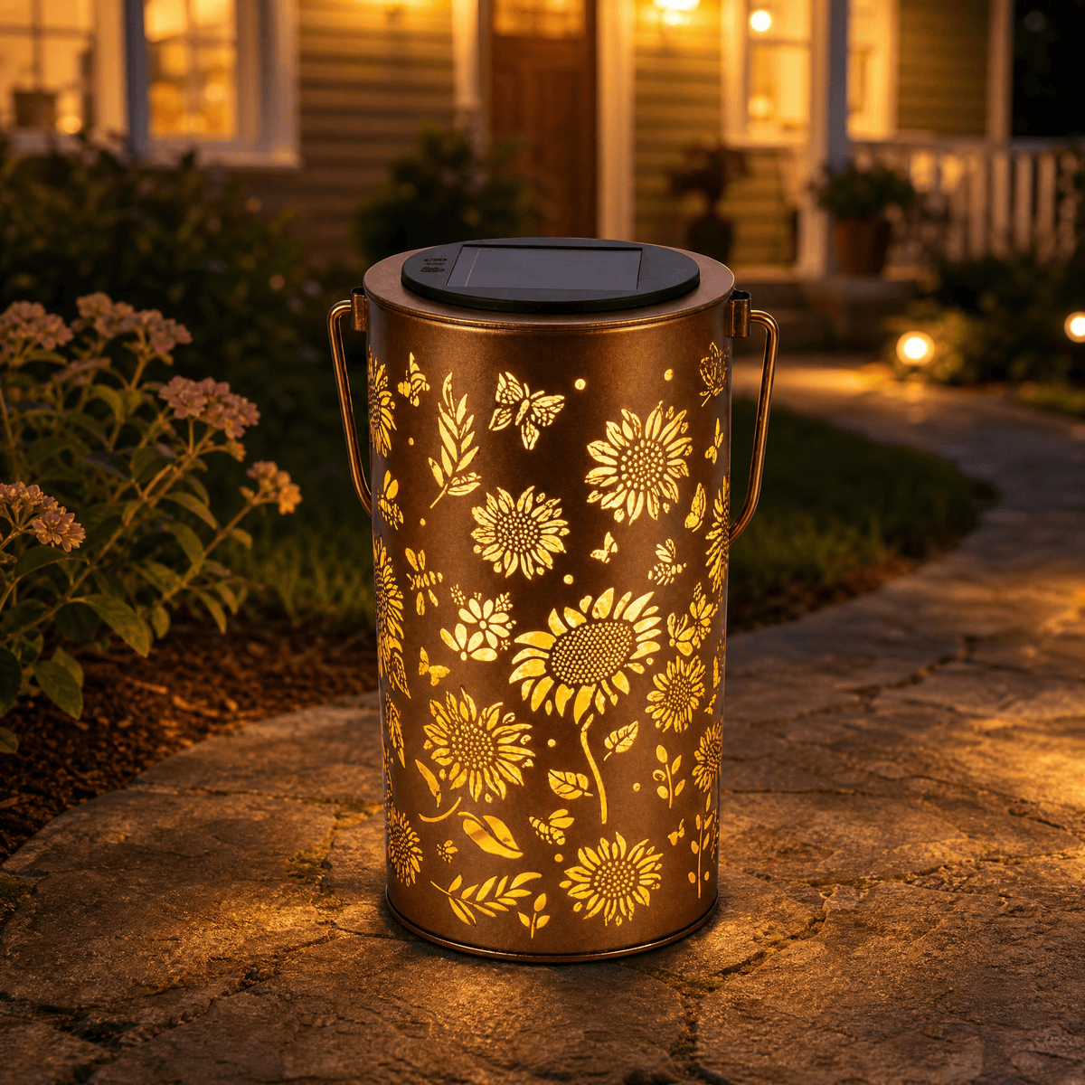 Decoratieve Solar Lantaarn Met Kleurrijk Bloemenpatroon Voor Buiten