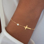 Armband voor dames met kruis en kristal aan verstelbare ketting