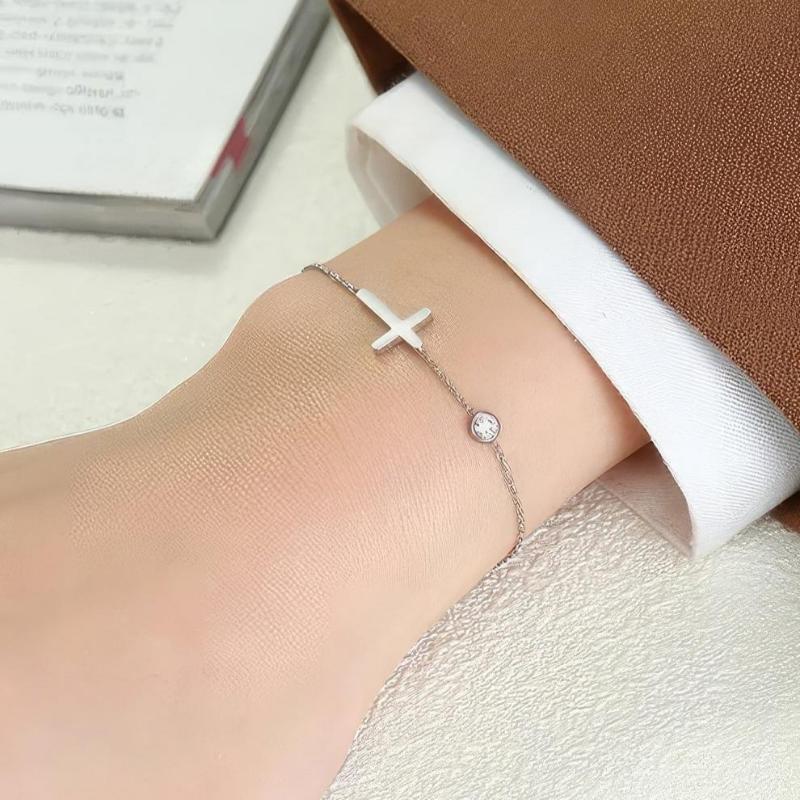 Armband voor dames met kruis en kristal aan verstelbare ketting
