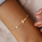 Armband voor dames met kruis en kristal aan verstelbare ketting