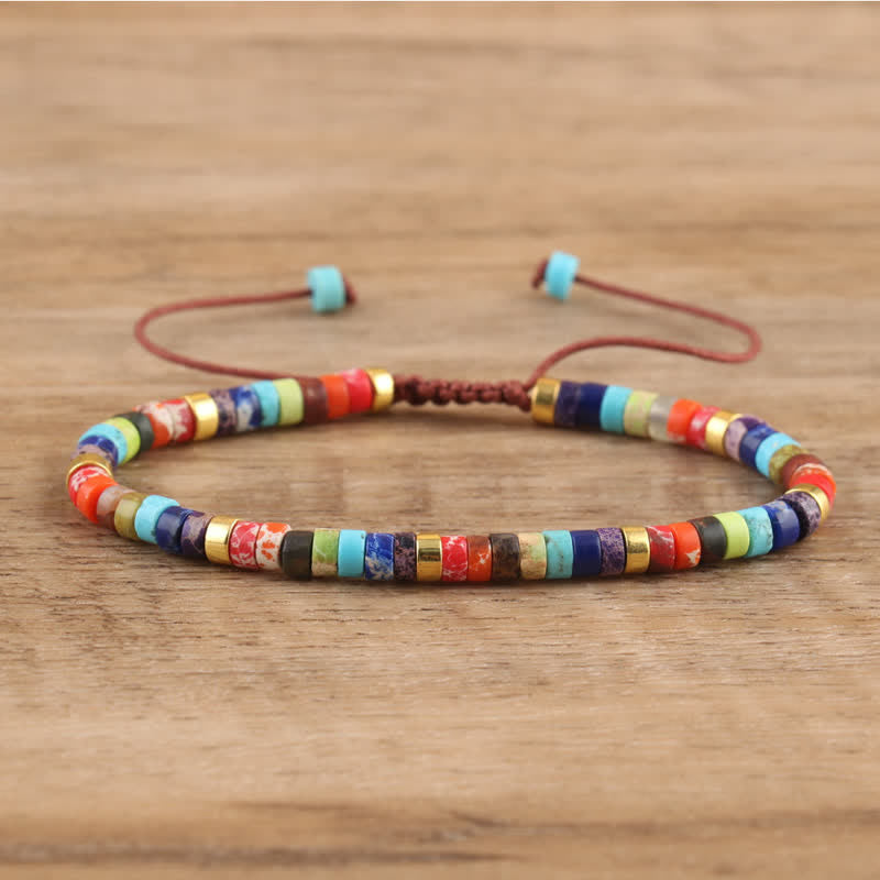 Armband met Natuurstenen Kralen en Verstelbare Koordsluiting