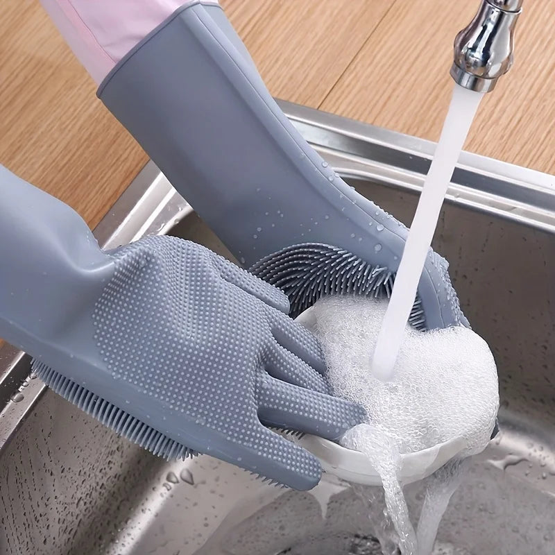 Siliconen Afwashandschoenen Met Geïntegreerde Borstels Voor Efficiënte Reiniging