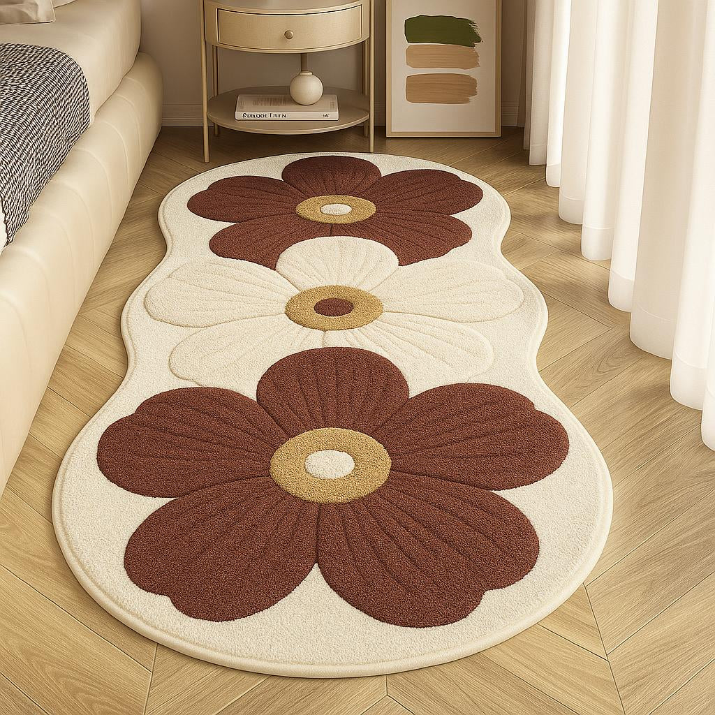 Vloerkleed Pluche Bloemenprint Onregelmatige Vorm Antislip Comfortabel Ontwerp