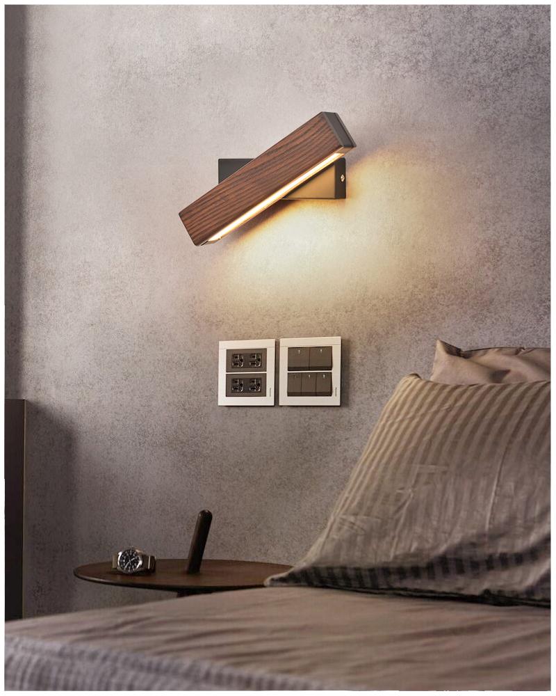 LED Wandlamp Met 360° Draaiarm En Houten Accent