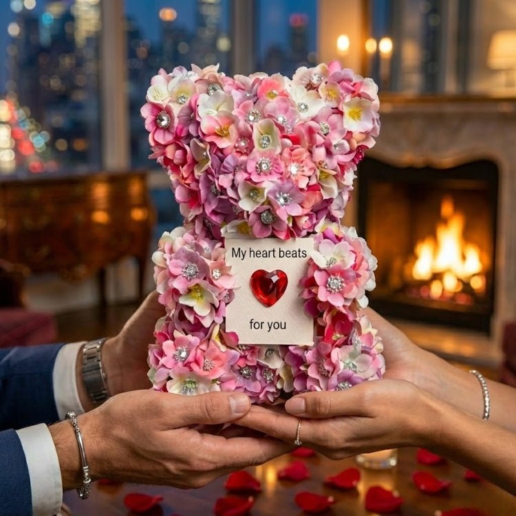 Decoratieve Bloemenbeer met Kristalaccenten en Lichtgewicht Kern voor Blijvende Presentatie