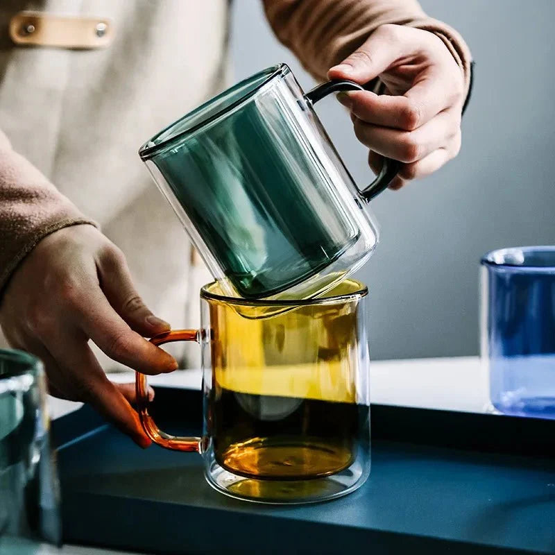 Dubbelwandige Glazen Koffiemok Met Luxe Isolatie En Ergonomisch Ontwerp