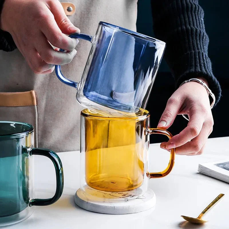 Dubbelwandige Glazen Koffiemok Met Luxe Isolatie En Ergonomisch Ontwerp