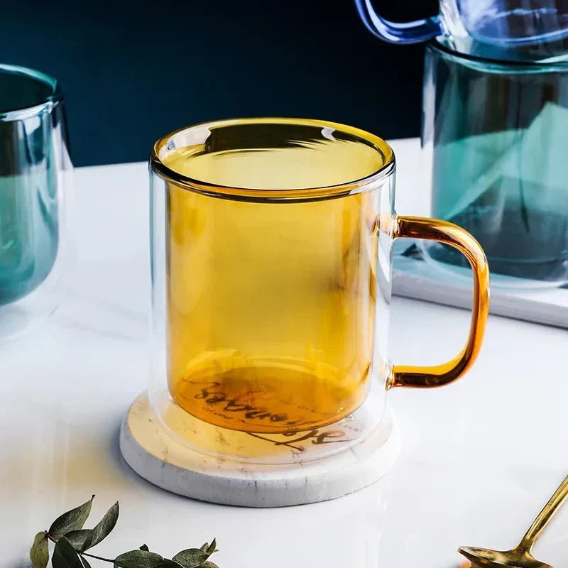 Dubbelwandige Glazen Koffiemok Met Luxe Isolatie En Ergonomisch Ontwerp