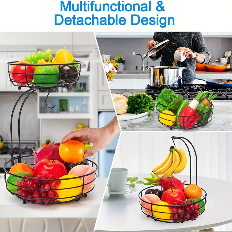 Fruitmand met twee lagen en bananenhouder