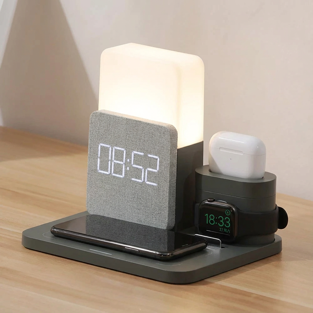 Draadloze Oplaadstation met Meervoudige Oplaadfunctie en Ingebouwde Lamp