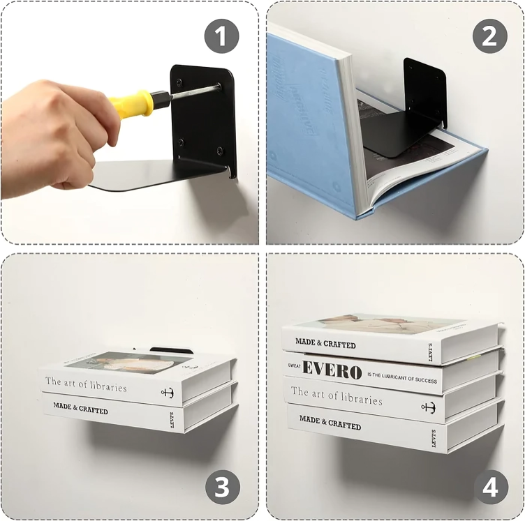 Zwevende Roestvrijstalen Boekenhouder voor Minimalistische Interieurs