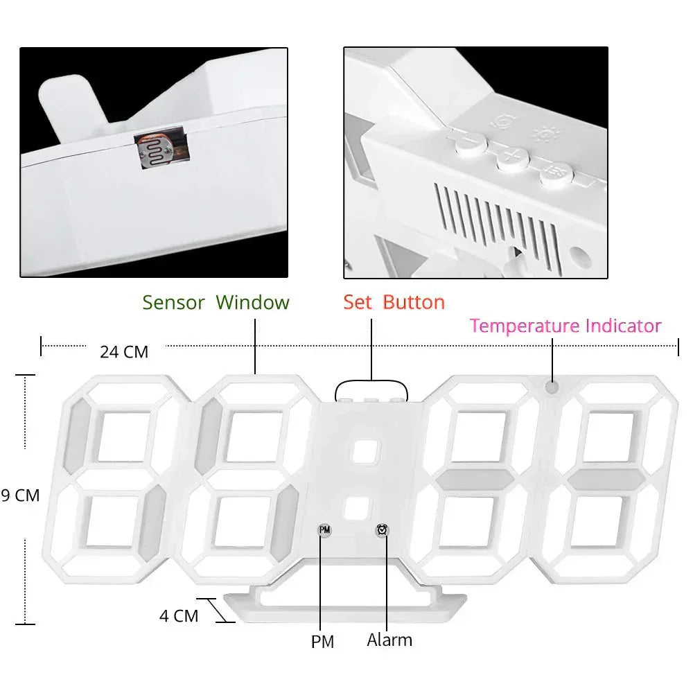 3D LED Wandklok met Dimbaar Digitaal Display voor Binnen