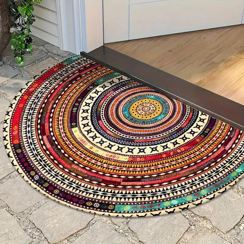 Halfronde Deurmat met Boho Mandala Patroon en Antislip Onderkant