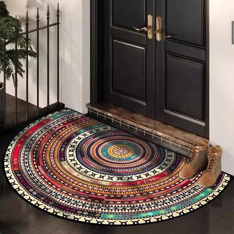 Halfronde Deurmat met Boho Mandala Patroon en Antislip Onderkant