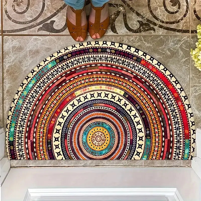 Halfronde Deurmat met Boho Mandala Patroon en Antislip Onderkant