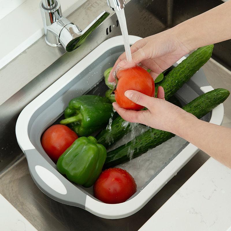 Inklapbare Snijplank Met Wasmand Voor Ruimtebesparende Keukenorganisatie