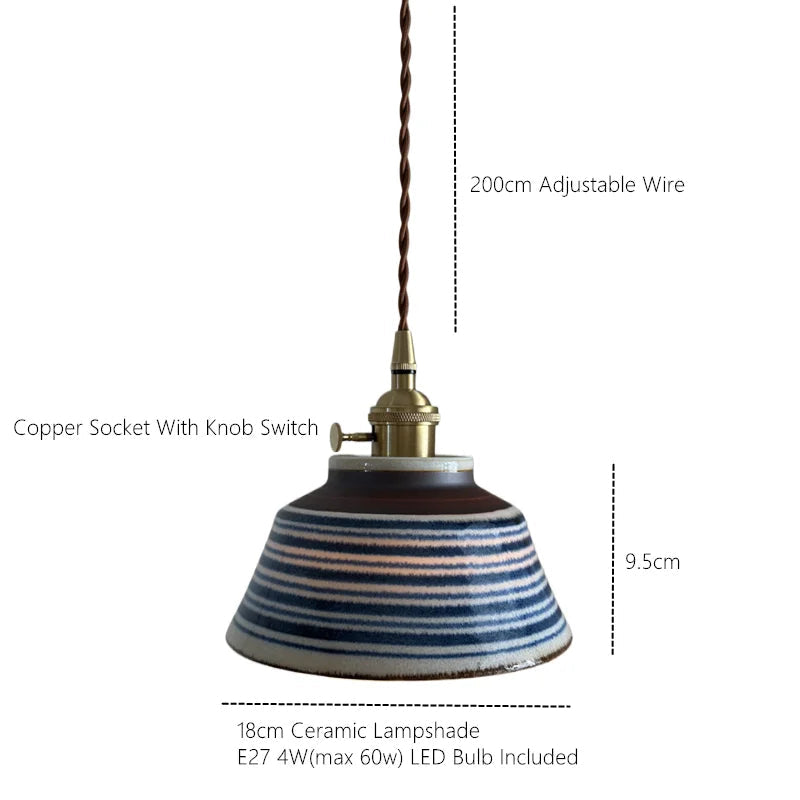 Handbeschilderde keramische hanglamp met koperen details