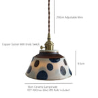 Handbeschilderde keramische hanglamp met koperen details