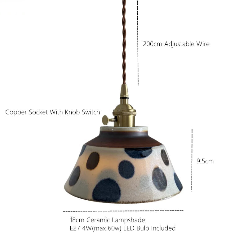 Handbeschilderde keramische hanglamp met koperen details