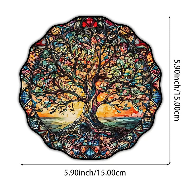 Acryl Wandhanger Met Levensboom Zonmotief Voor Spirituele Sfeer En Warme Energie