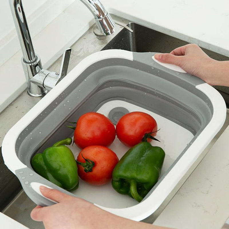 Inklapbare Snijplank Met Wasmand Voor Ruimtebesparende Keukenorganisatie