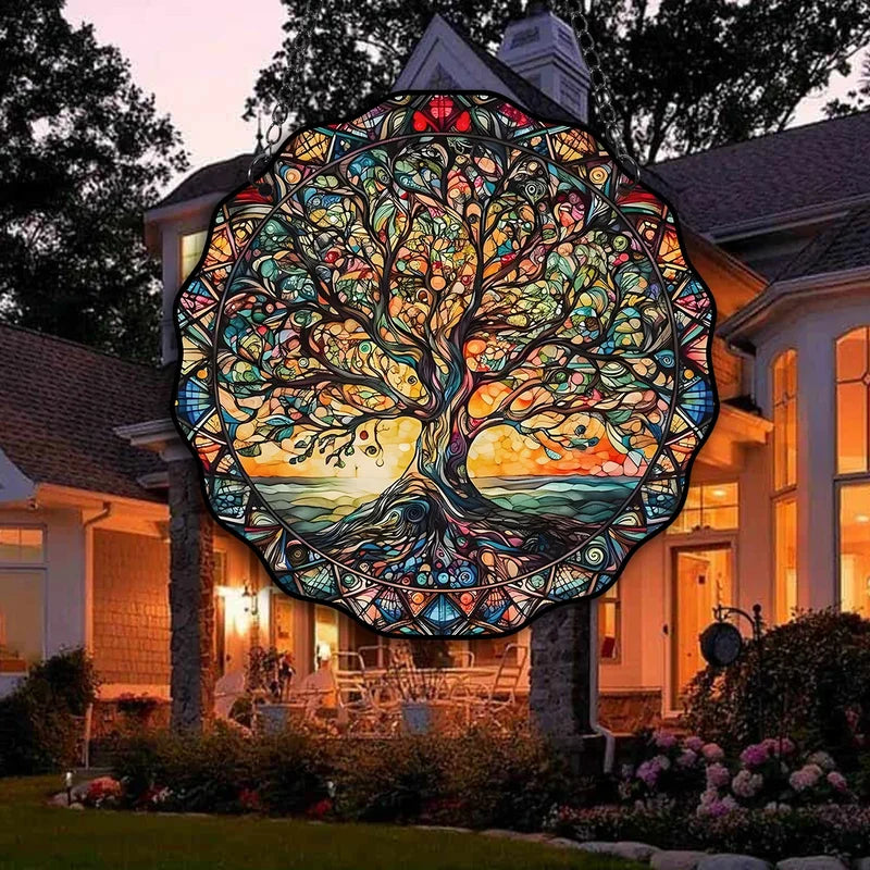 Acryl Wandhanger Met Levensboom Zonmotief Voor Spirituele Sfeer En Warme Energie